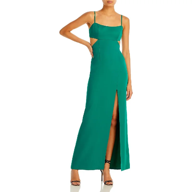 evening gowns with side sequins-Aqua Womens   Cut-out Long Evening Dress
