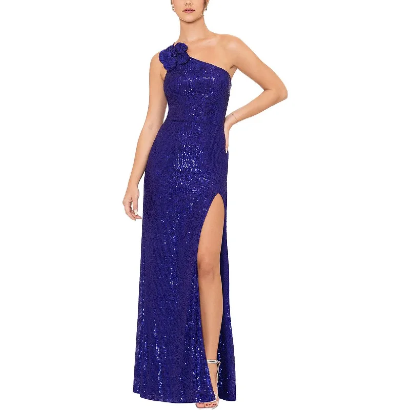 sustainable evening dress brands-Blondie Nites Womens Juniors One Shoulder Sequined Evening Dress sustainable evening dress brands-Blondie Nites Womens Juniors One Shoulder Sequined Evening Dress
