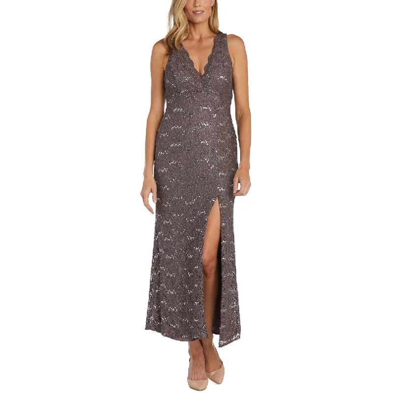asymmetric neckline evening dresses-NW Nightway Womens Lace Long Evening Dress