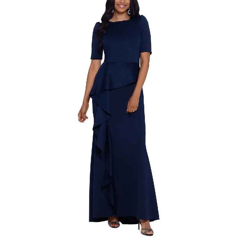 evening gowns for awards ceremonies-Xscape Womens Puff Sleeve Long Evening Dress