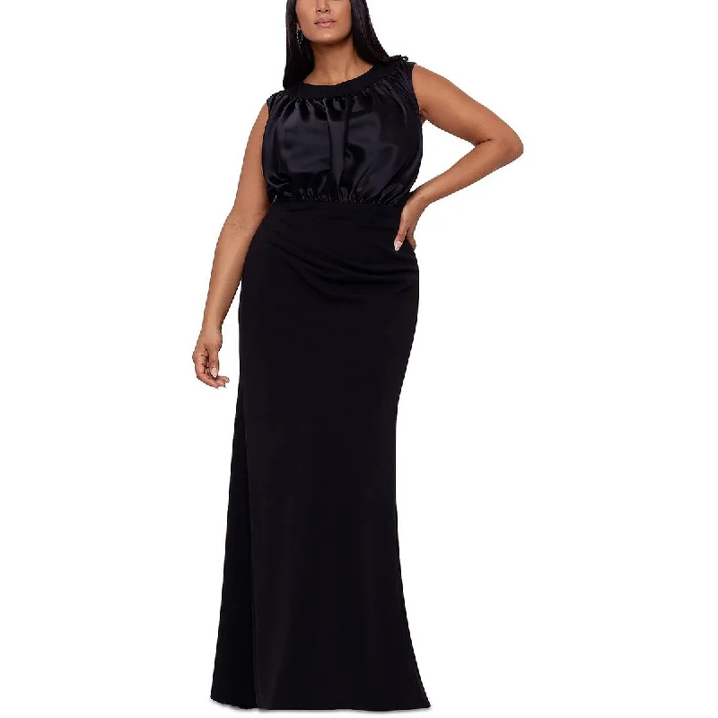 evening gowns with side beading-Betsy & Adam Womens Plus Mixed Media Sleeveless Evening Dress evening gowns with side beading-Betsy & Adam Womens Plus Mixed Media Sleeveless Evening Dress