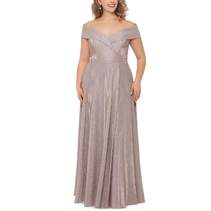 keyhole back evening gowns-Xscape Womens Plus Drapey Maxi Evening Dress