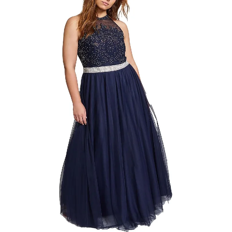 chain belt evening dress styling-City Studios Womens Plus Juniors Embellished Evening Dress