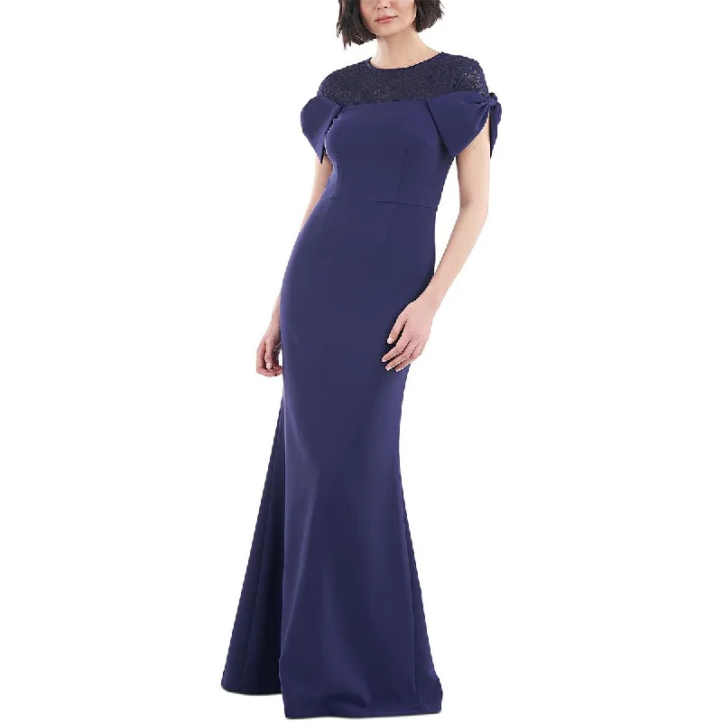 detachable train evening dresses-JS Collections Womens Lace Trim Knot Sleeve Evening Dress detachable train evening dresses-JS Collections Womens Lace Trim Knot Sleeve Evening Dress