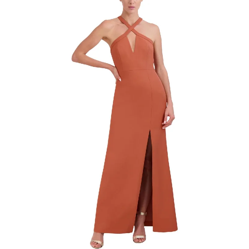 evening gowns with side slit-BCBGMAXAZRIA Womens Cross Neck Formal Evening Dress