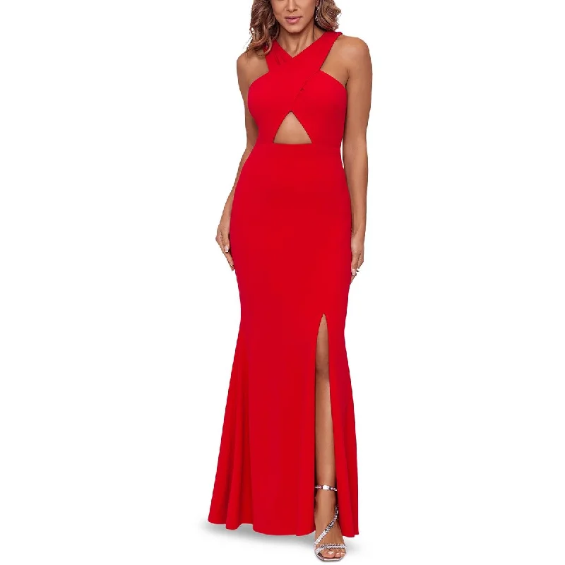 evening dress for charity runs-Xscape Womens Plus Cut-Out Party Evening Dress