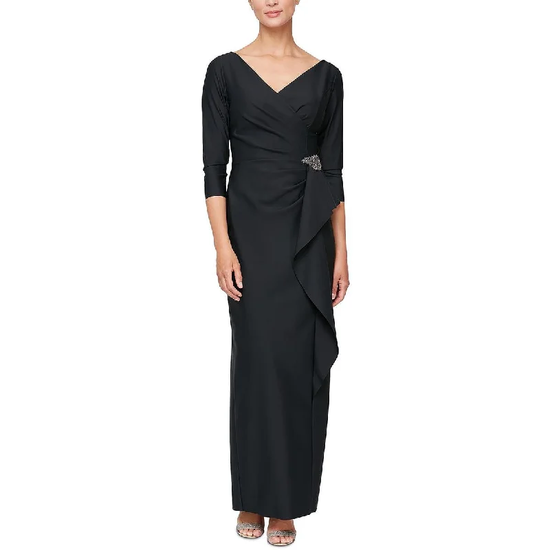 velvet ribbon evening dress accents-Alex Evenings Womens Pleated Long Evening Dress velvet ribbon evening dress accents-Alex Evenings Womens Pleated Long Evening Dress