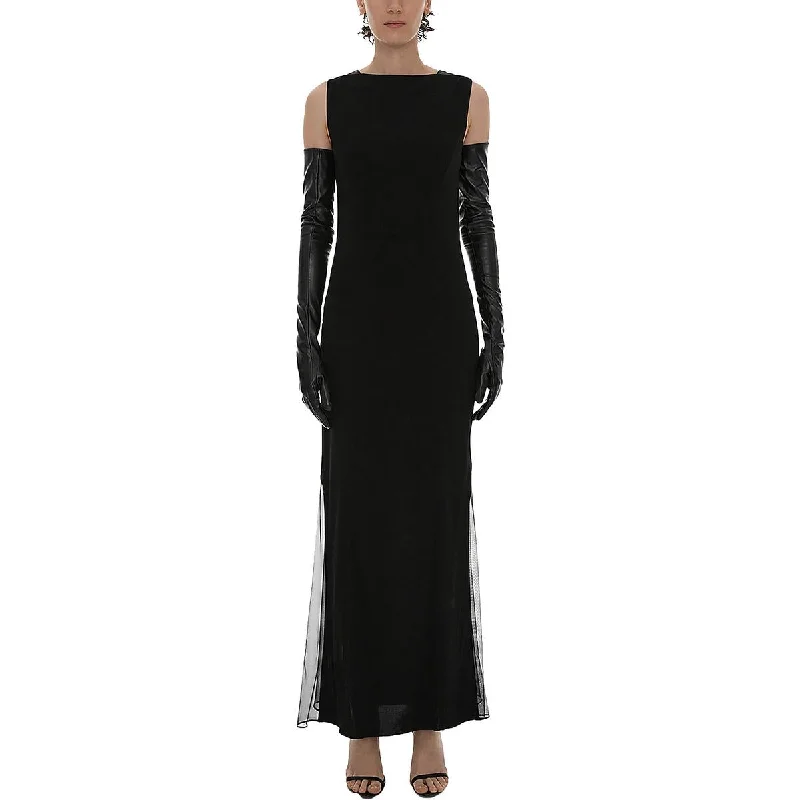 evening gowns with side lace-up-Helmut Lang Womens Sheer Maxi Evening Dress