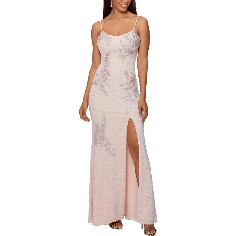 tiered ruffles evening gowns-Xscape Womens Lace-Up Back Maxi Evening Dress