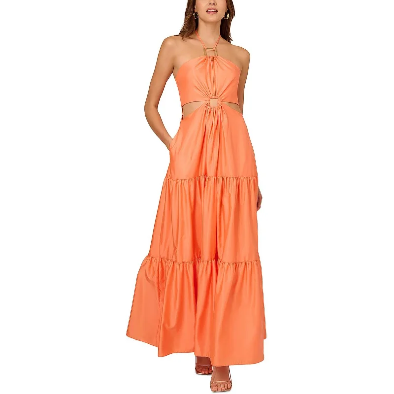 smocked bodice evening dresses-Liv Foster Womens Taffeta Halter Evening Dress