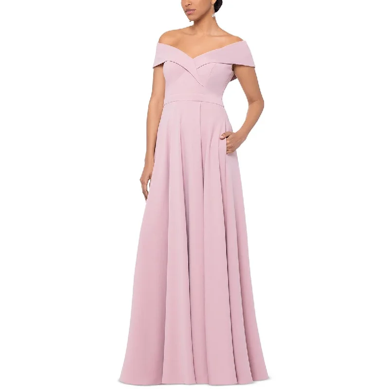 peplum waist evening dresses-Xscape Womens Off-The-Shoulder Long Evening Dress