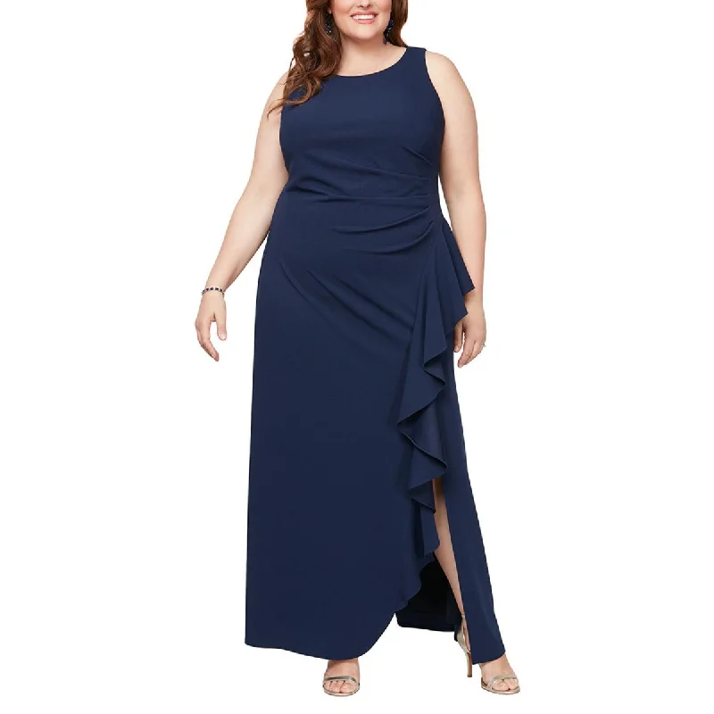 evening dresses with belt accents-Alex Evenings Womens Plus Ruffled Maxi Evening Dress evening dresses with belt accents-Alex Evenings Womens Plus Ruffled Maxi Evening Dress