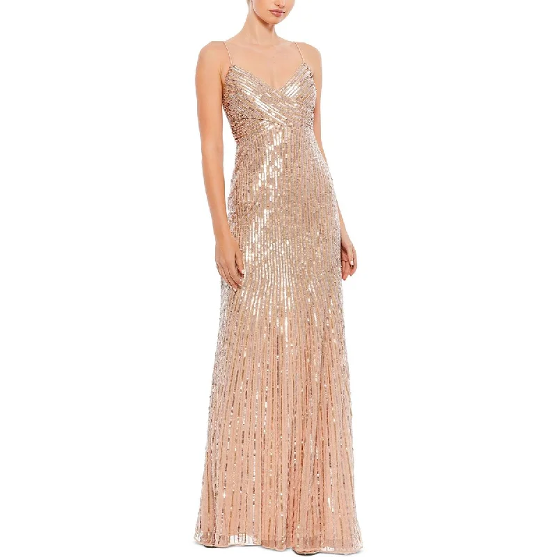 evening gowns with side gathers-Mac Duggal Womens Embellished Formal Evening Dress