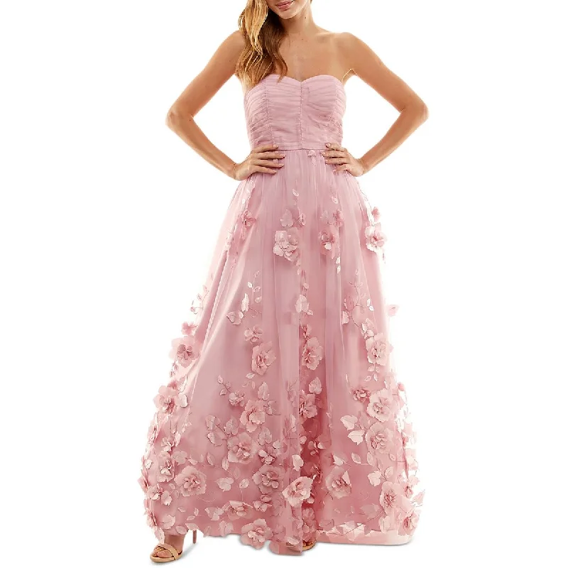 evening dress for startup launches-BCX Womens Juniors Applique Maxi Evening Dress