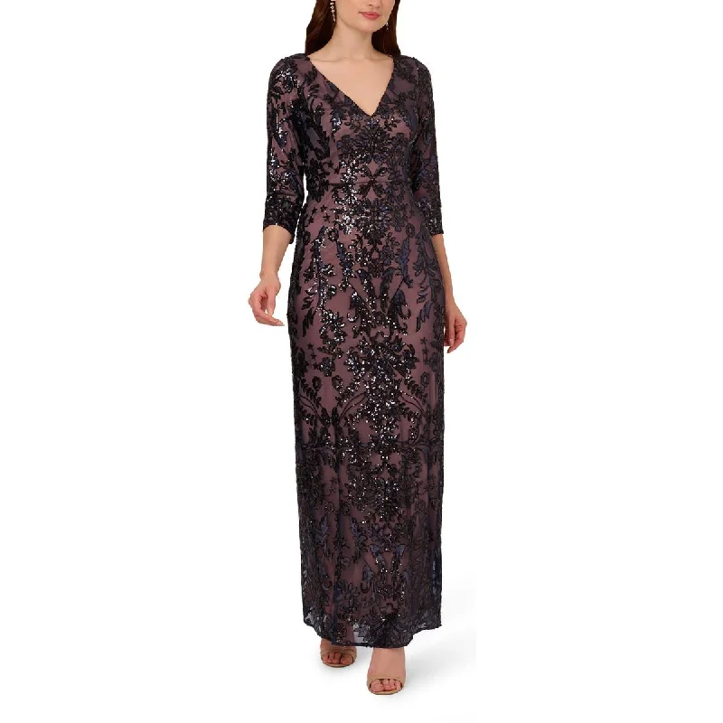satin sash evening dress styling-Adrianna Papell Womens Sequin 3/4 Sleeve Evening Dress satin sash evening dress styling-Adrianna Papell Womens Sequin 3/4 Sleeve Evening Dress
