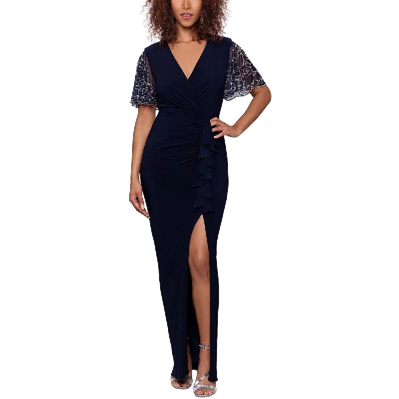 evening dress hemline types guide-Betsy & Adam Womens Petites Knit Cascade Ruffle Evening Dress evening dress hemline types guide-Betsy & Adam Womens Petites Knit Cascade Ruffle Evening Dress
