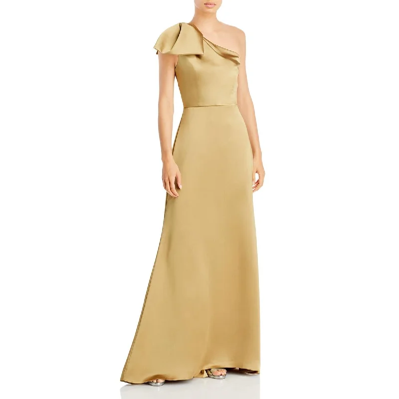ruched evening dresses for curves-Amsale Womens Satin A-Line Evening Dress