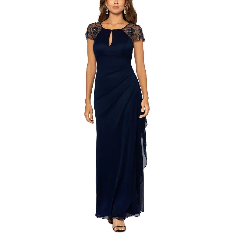 floral print evening dresses-Xscape Womens Beaded  Evening Dress