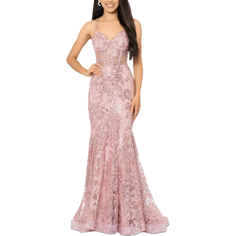 embroidered hem evening dresses-Blondie Nites Womens Juniors Corset Bodice Ruffled Evening Dress embroidered hem evening dresses-Blondie Nites Womens Juniors Corset Bodice Ruffled Evening Dress