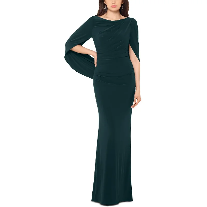 open back evening dresses-Betsy & Adam Womens Petites Drapey Long Evening Dress