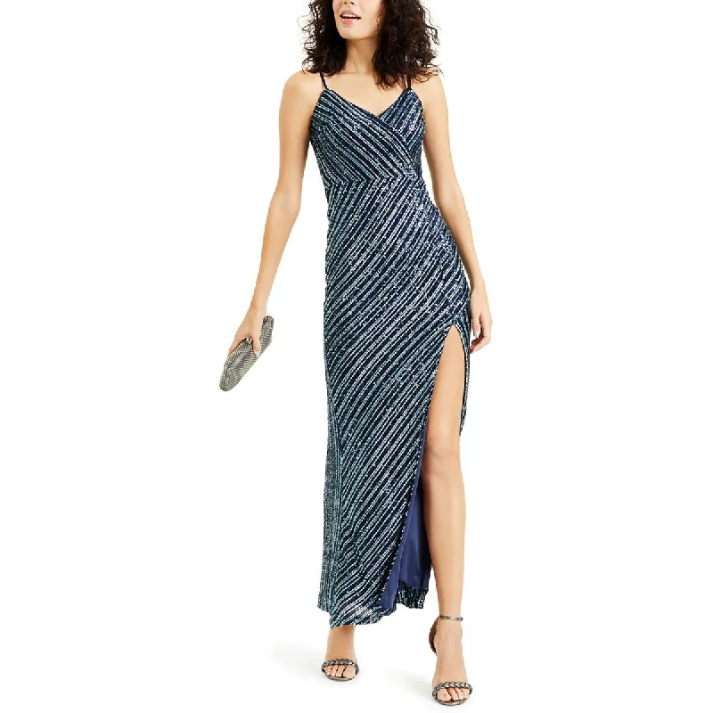 backless evening dress for cocktails-Trixxi Womens Juniors Mesh Sequined Evening Dress