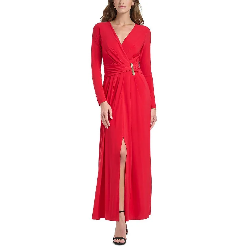 evening dress for art exhibitions-DKNY Womens Matte Jersey Surplice Evening Dress