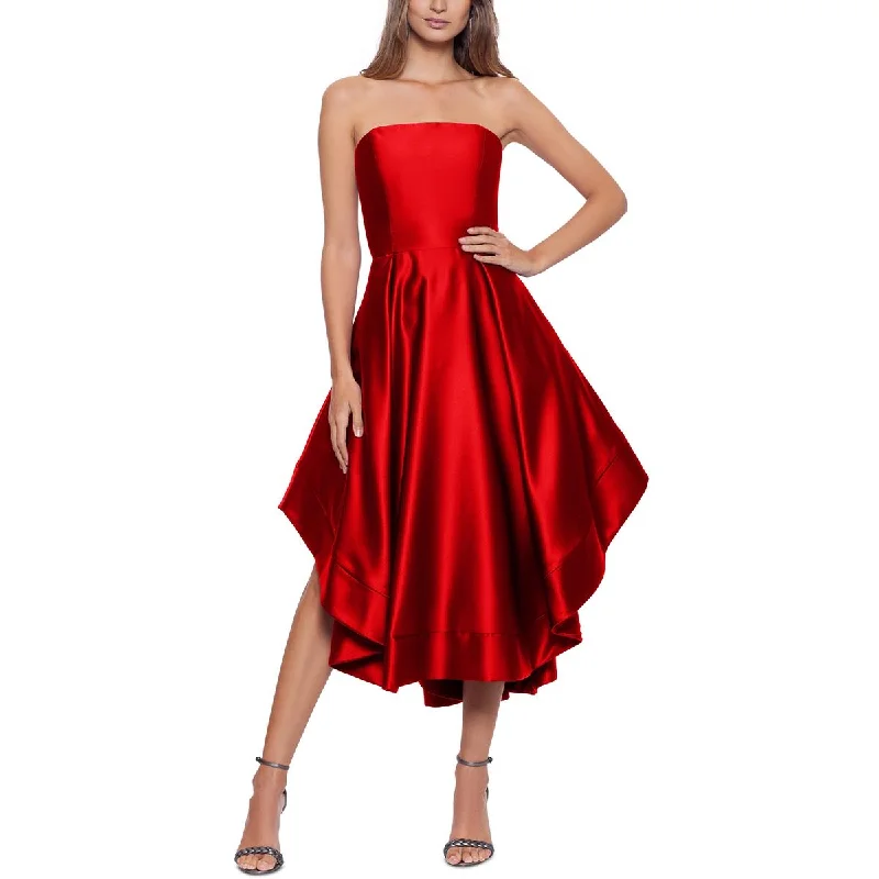 contrast lining evening dresses-Betsy & Adam Womens Satin Strapless Evening Dress