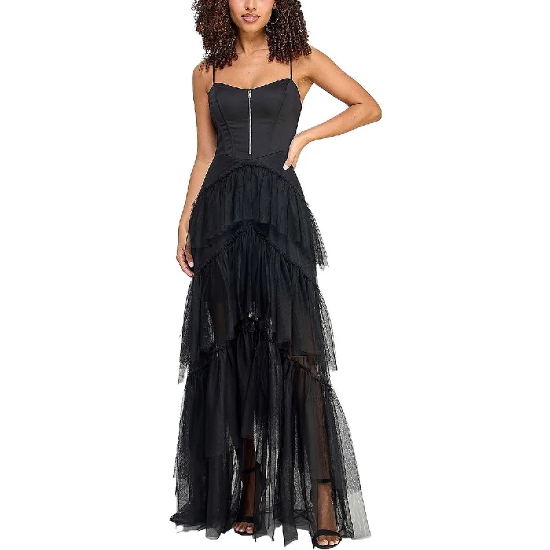 cap sleeve evening dresses-City Studio Womens Juniors Corset Tiered Evening Dress