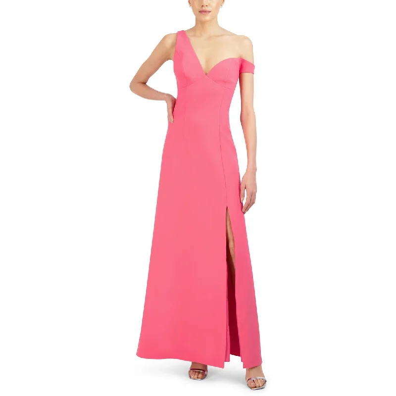 evening gowns with side pockets-BCBGMAXAZRIA Womens Knit One Shoulder Evening Dress