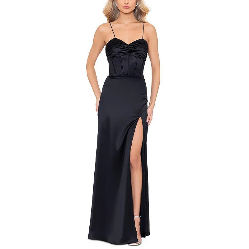 sheer overlay evening dresses-Blondie Nites Womens Juniors Satin Lace-Up Evening Dress sheer overlay evening dresses-Blondie Nites Womens Juniors Satin Lace-Up Evening Dress