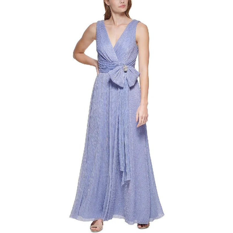 evening dresses with puff sleeves-Eliza J Womens Embellished Long Evening Dress