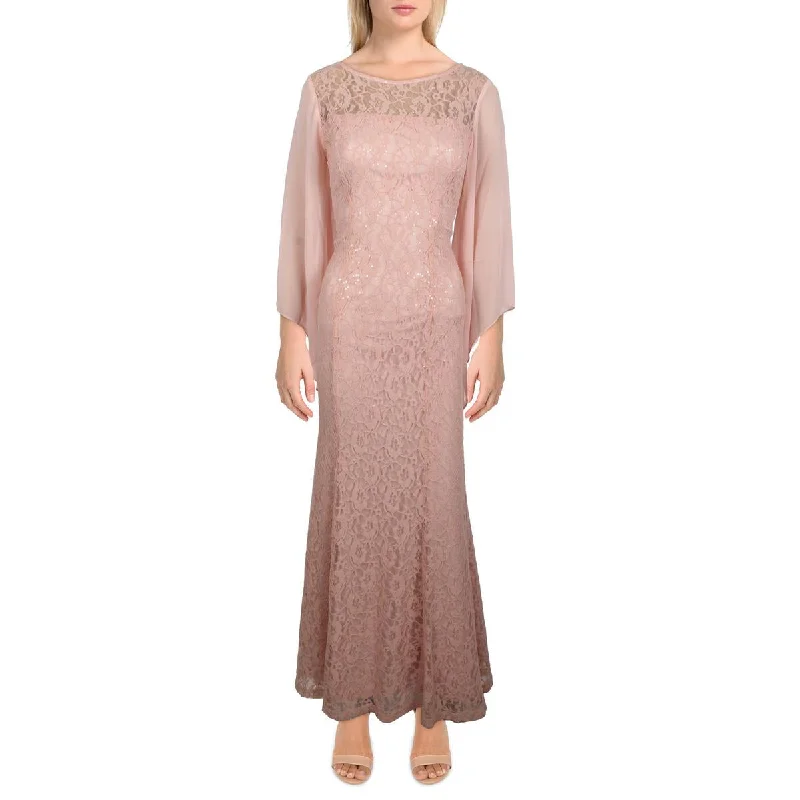 evening dress for symphony concerts-SLNY Womens Petites Lace Maxi Evening Dress