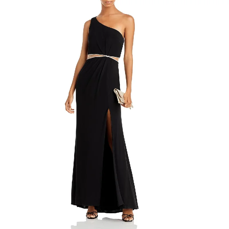 evening gowns for over 50 women-Aqua Womens Mesh Inset Long Evening Dress