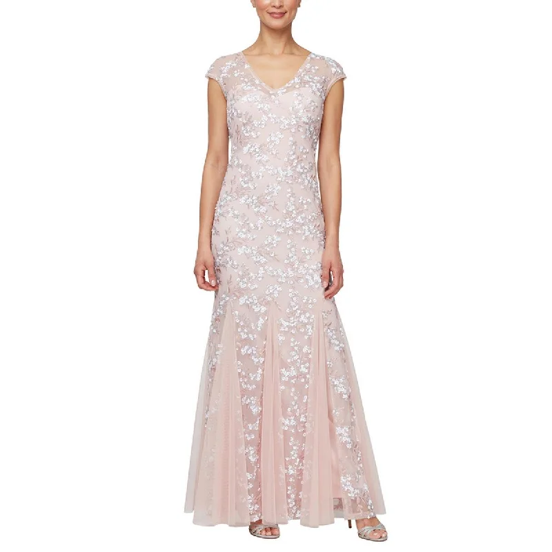 evening dress fabric care tips-Alex Evenings Womens Sequined Long Evening Dress