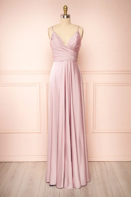 Bridesmaid dress that gives back profits -Lizza Mauve | Satin Maxi Dress w/ Slit