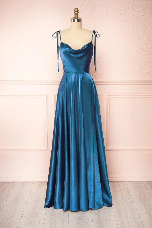 Bridesmaid dress inverted triangle fit -Moira Royal Blue | Cowl Neck Satin Maxi Dress w/ High Slit Bridesmaid dress inverted triangle fit -Moira Royal Blue | Cowl Neck Satin Maxi Dress w/ High Slit
