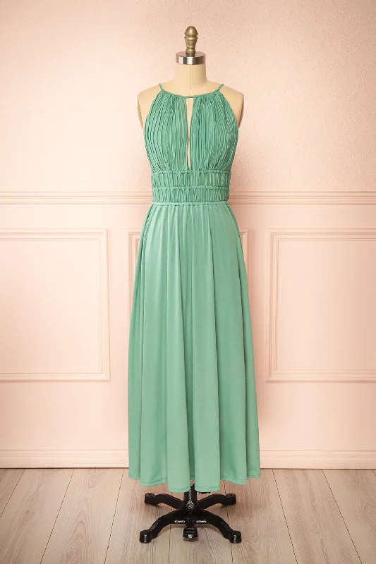 Bridesmaid dress outdoor wedding style -Dovie Mint | Midi Dress w/ Pleated Bodice