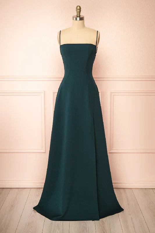 QiiDBIzabella Green | A-line Maxi Dress w/ Open Back