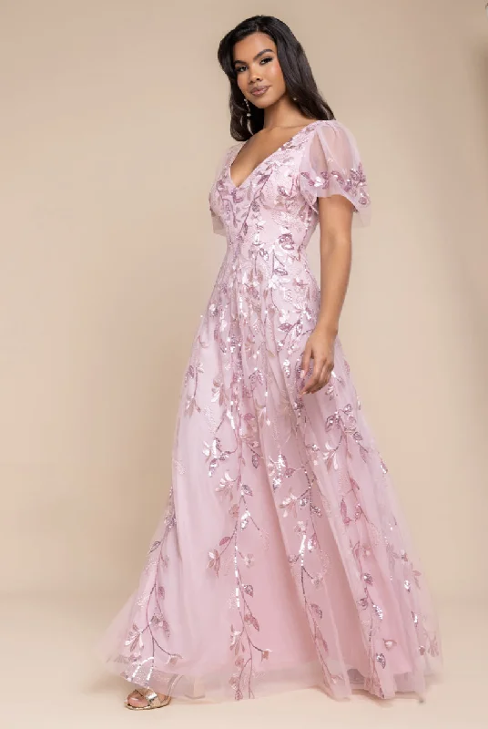 Bridesmaid dress: outfit ideas for events -Goddiva Flared Sleeve Embroidered Maxi Dress - Blush Pink Bridesmaid dress: outfit ideas for events -Goddiva Flared Sleeve Embroidered Maxi Dress - Blush Pink