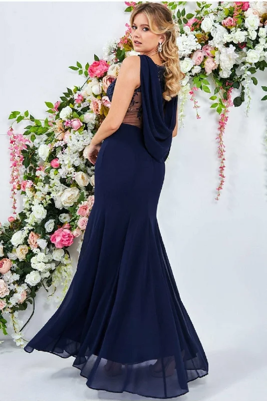 Bridesmaid dress like celebrity styles -Cowl Back Chiffon Maxi - Navy by Goddiva