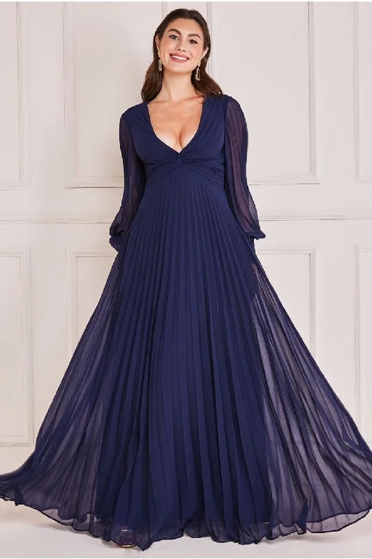 Best bridesmaid dresses for parties -Goddiva Pleated Skirt Chiffon Maxi - Navy