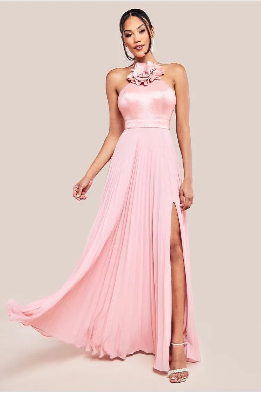Bridesmaid dress: the perfect fit for event -Goddiva Pleated Chiffon Corsage Halter Strappy Maxi Dress - Pink Bridesmaid dress: the perfect fit for event -Goddiva Pleated Chiffon Corsage Halter Strappy Maxi Dress - Pink