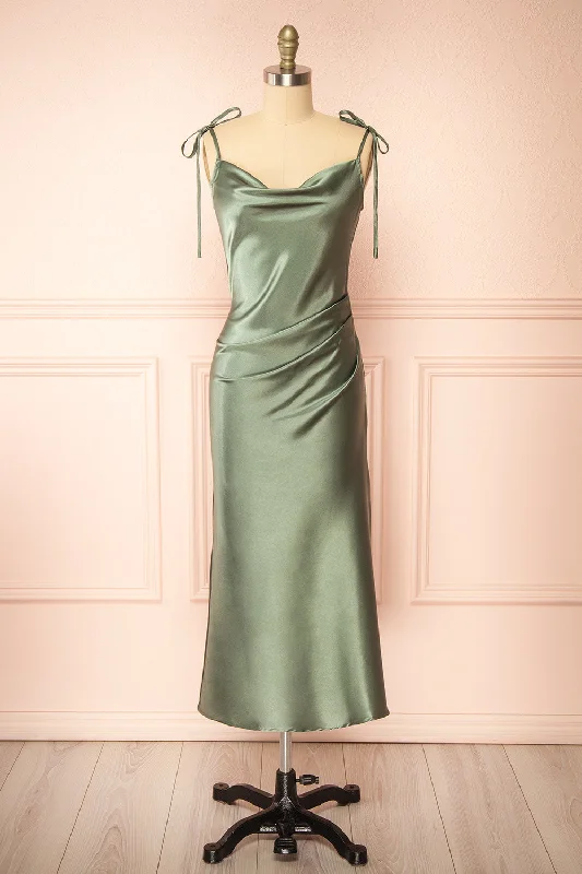 glamorous gold bridesmaid dresses for special night-Elyse Khaki | Cowl Neck Midi Dress glamorous gold bridesmaid dresses for special night-Elyse Khaki | Cowl Neck Midi Dress