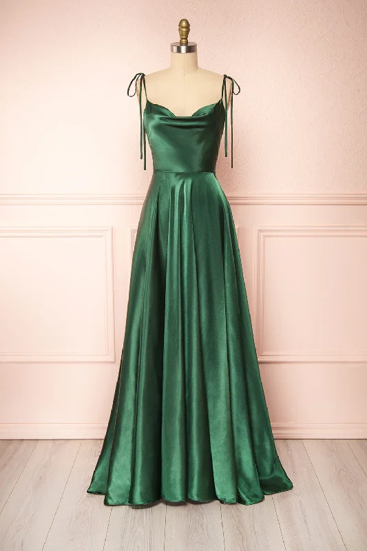 Bridesmaid dress positive reviews style -Moira Green | Cowl Neck Satin Maxi Dress w/ High Slit Bridesmaid dress positive reviews style -Moira Green | Cowl Neck Satin Maxi Dress w/ High Slit