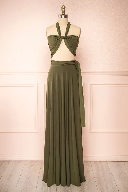 Bridesmaid dress with unique details designs -Violaine Khaki | Convertible Maxi Dress Bridesmaid dress with unique details designs -Violaine Khaki | Convertible Maxi Dress