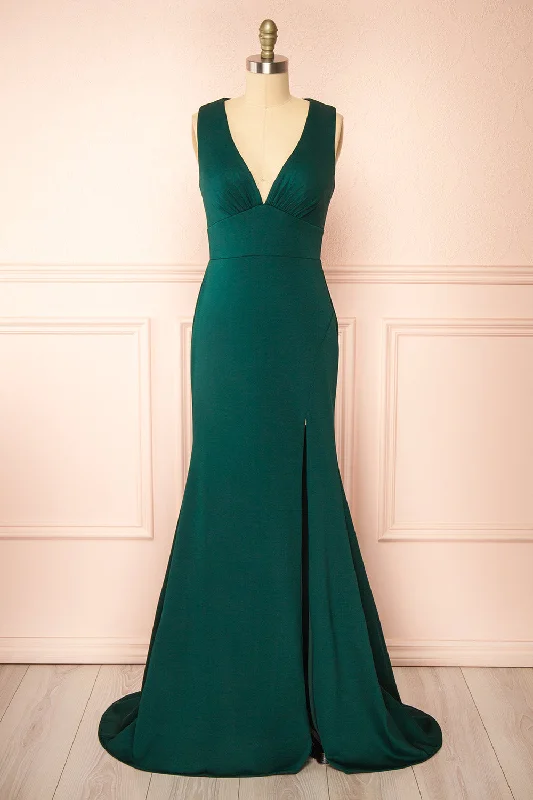 Dress for bridesmaid celebrity styles seen -Diaz Green | Maxi Dress w/ Train