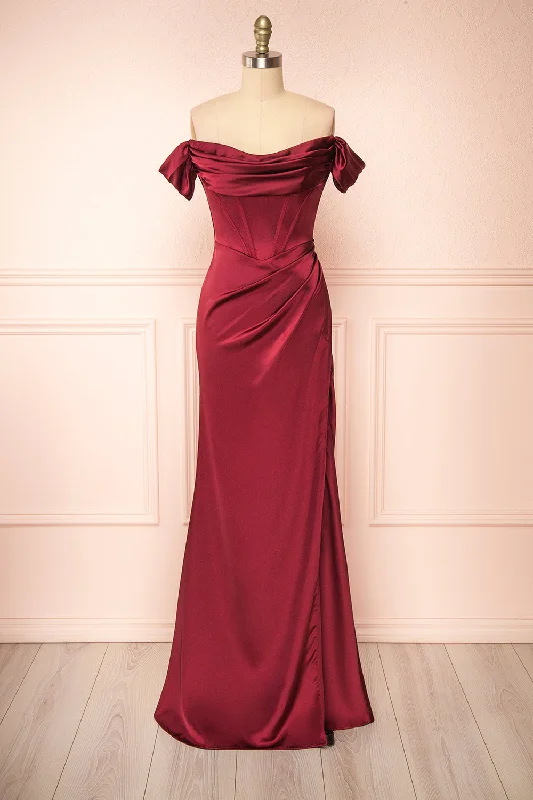 Dress for bridesmaid current styles trends -Evolet Burgundy | Off-Shoulder Corset Maxi Dress Dress for bridesmaid current styles trends -Evolet Burgundy | Off-Shoulder Corset Maxi Dress