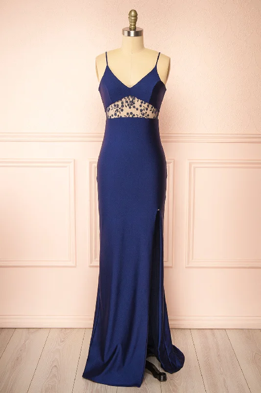 Bridesmaid dress charitable aspect gives -Angelika | Navy Maxi Dress w/ Embroidered Mesh Bridesmaid dress charitable aspect gives -Angelika | Navy Maxi Dress w/ Embroidered Mesh