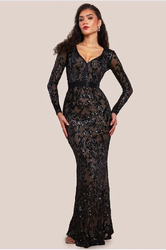 simple bridesmaid dresses for minimalist style-Goddiva Embroidered Sequin & Mesh Maxi Dress - Black simple bridesmaid dresses for minimalist style-Goddiva Embroidered Sequin & Mesh Maxi Dress - Black