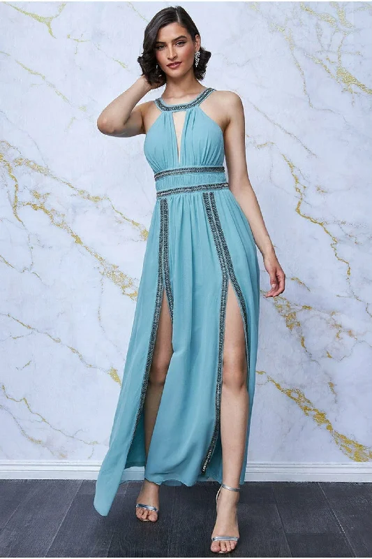 Bridesmaid dress: on a tight budget now -Goddiva Double Spilt Grecian Maxi Dress - Duckegg Bridesmaid dress: on a tight budget now -Goddiva Double Spilt Grecian Maxi Dress - Duckegg